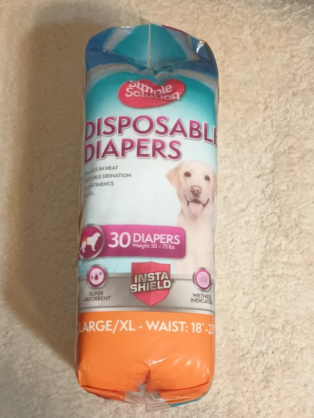 NEW~ Simple Solution Disposable Female Dog Diapers, L/XL 18